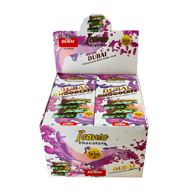 Dubai Angel Hair & Milk Chocolate Box by Iconic Chocolate | Pack of 12 - 200g Bars Main Image