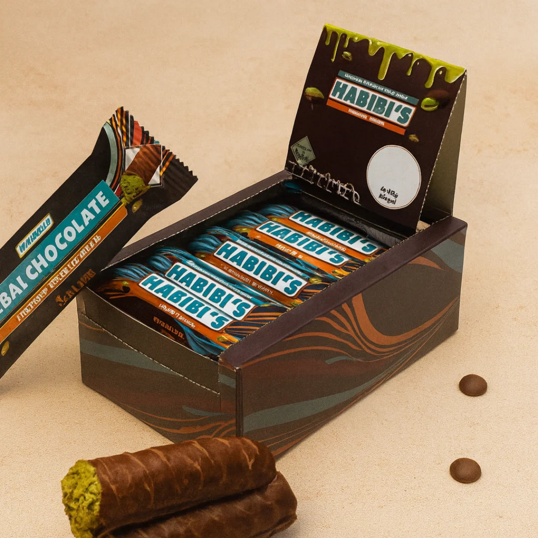 Habibi’s Dubai Chocolate Crunchy Pistachio Cream | 49g Single - Pack of 24 Bars - 240 Pieces per Case