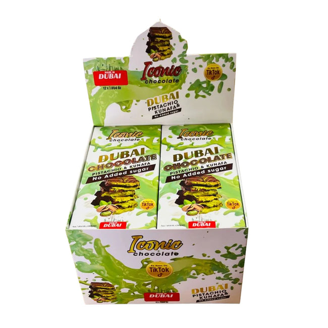Pistachio Kunafa – No Added Sugar Chocolate Box | Pack of 12 – 200g Bars Main Image