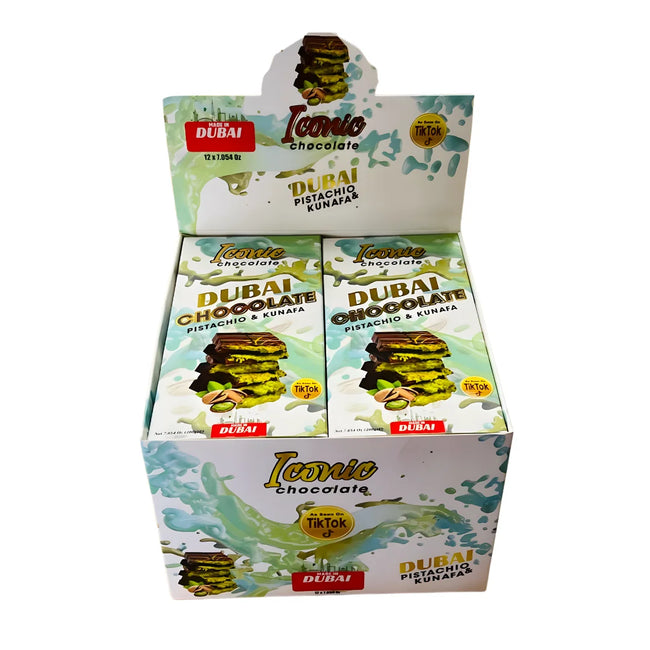 Pistachio & Kunafa Chocolate Box by Iconic Chocolate | Pack of 12 – 200g Bars Main Image